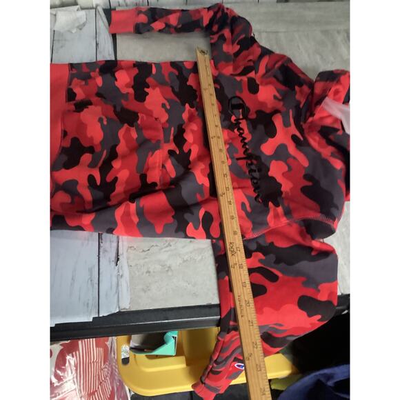 Youth Medium Champion Athletic Long Sleeve Camo Red Spell Out Hoodie Bape Style - Picture 3 of 5